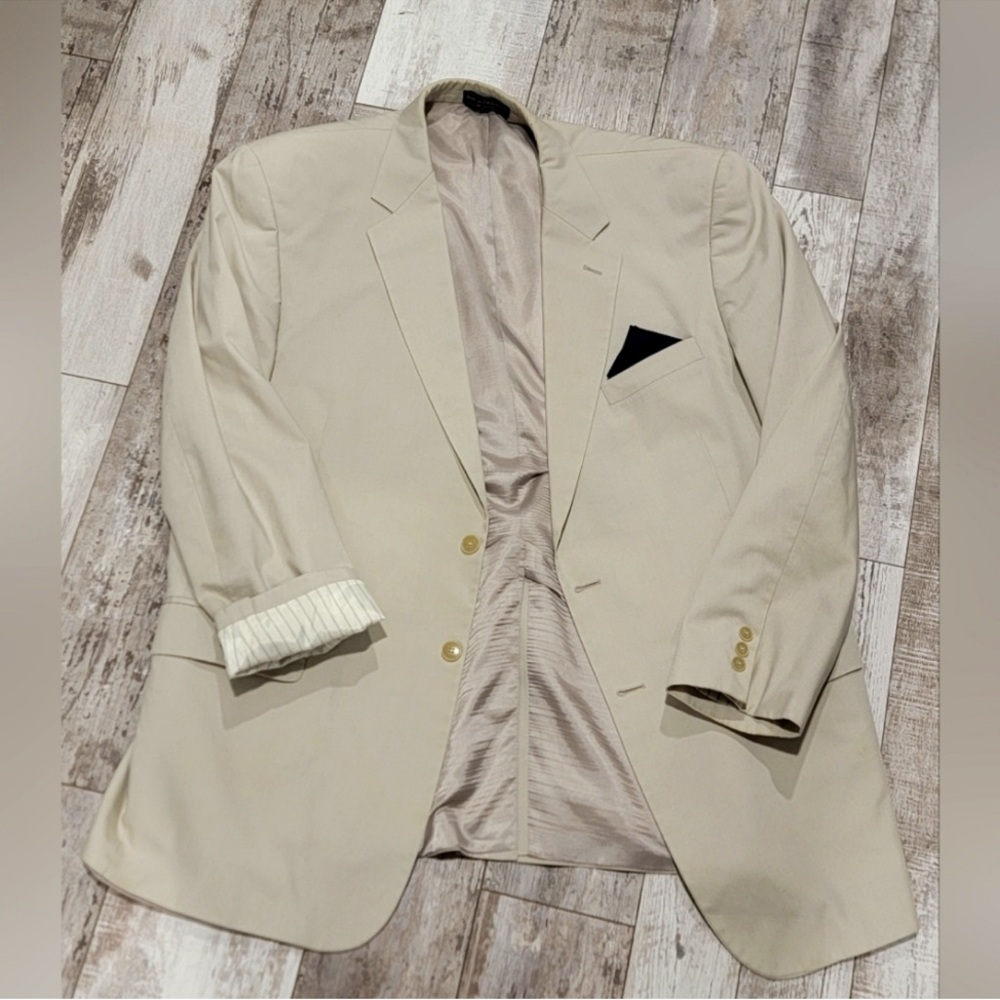 Khaki  Sport Coat with Black Lapel Accent - Haspel
